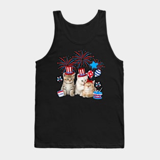 Independence Three Cat Happy 4th Of July US Flag Patriotic Cats Tank Top